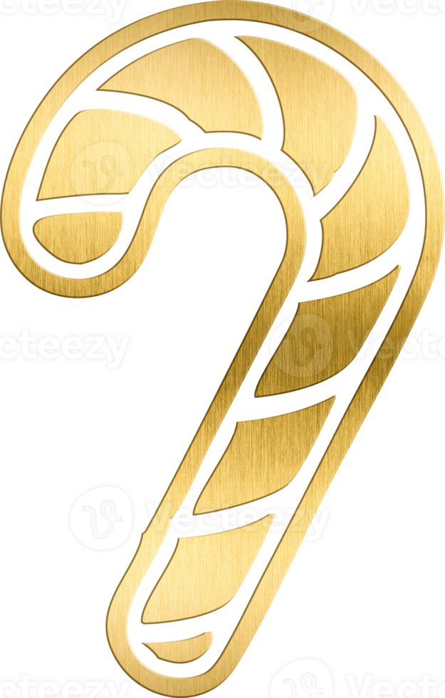 Golden Candy Cane Icon with Curved Pattern Classic Christmas Ornament for Holiday Graphics, Seasonal Invitations, and Festive Branding Perfect for Adding a Sweet, Traditional png