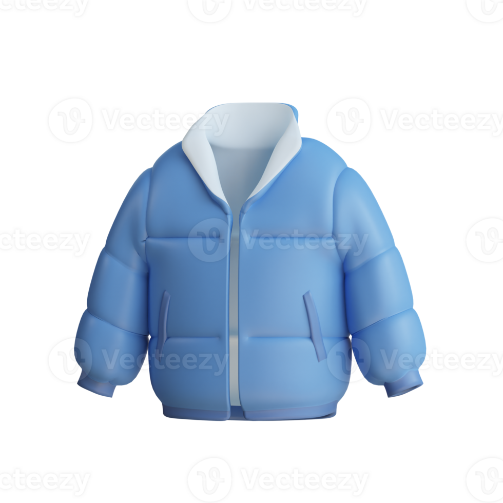 3D illustration of a warm, light blue puffer jacket, perfect for winter. png