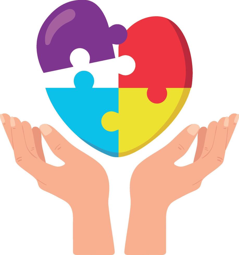 puzzle pieces in heart shape vector