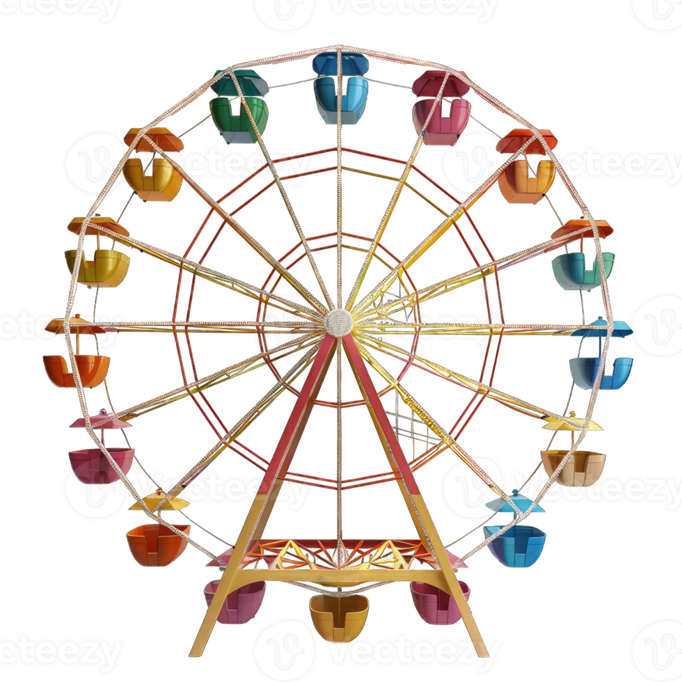 A ferris wheel with many different colored seats png