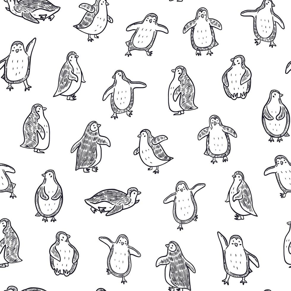 Penguins seamless pattern vector
