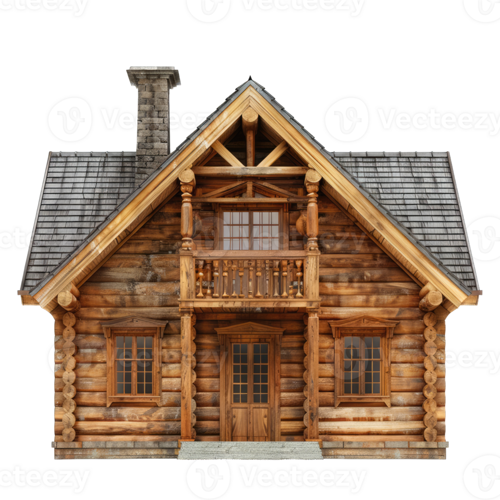 A log house with a porch and a chimney png