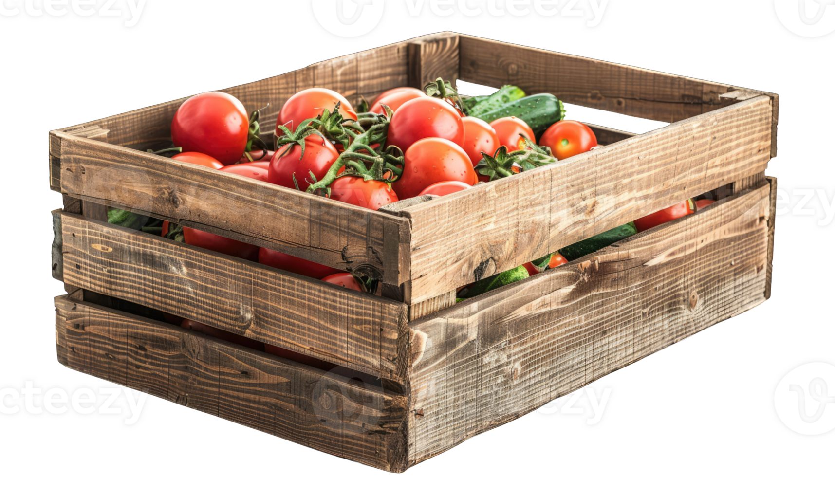 A wooden crate filled with tomatoes png