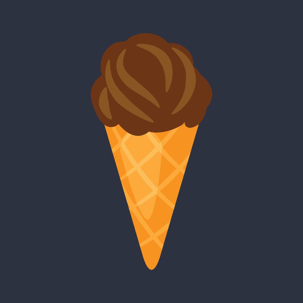 chocolate ice cream cone in flat design. vector