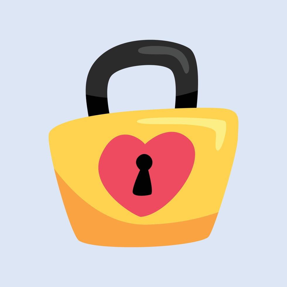golden padlock with love sign in flat design. vector