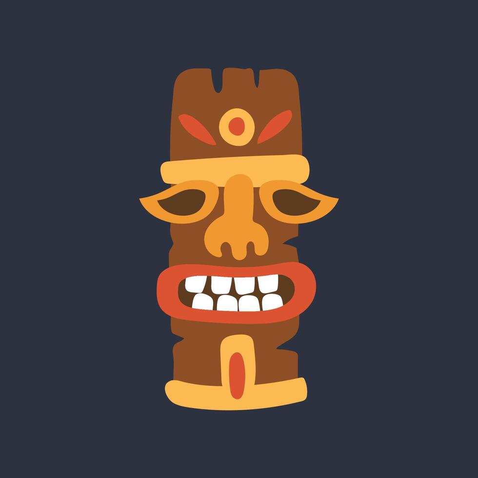 wooden smile ethnic statue in flat design. vector