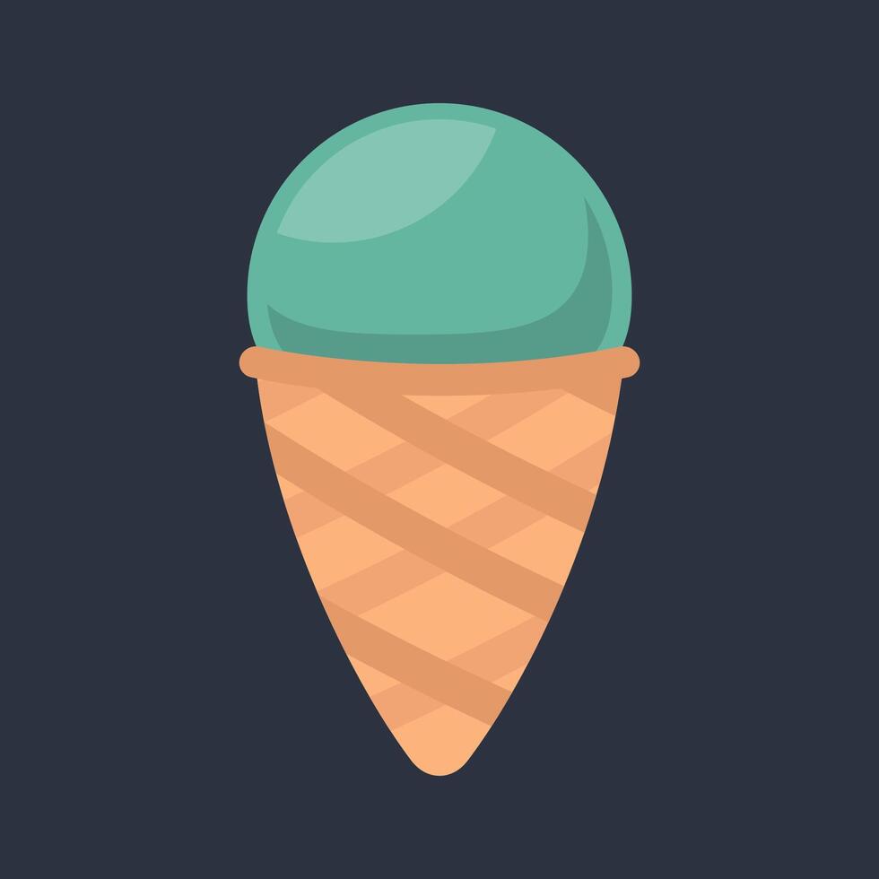 matcha flavor ice cream wafer cone in flat design. vector