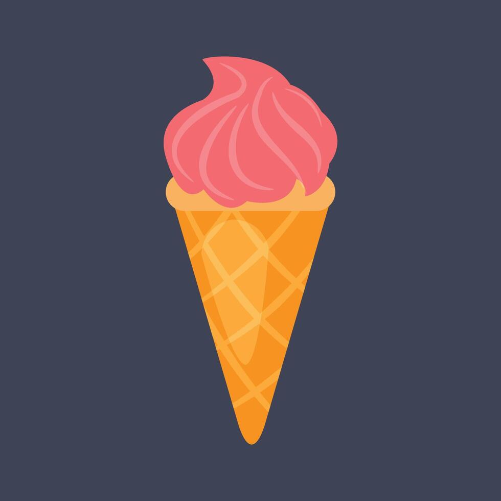 strawberry ice cream cone in flat design. vector