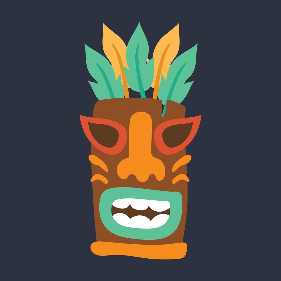 laugh face ethnic wooden statue in flat design. vector