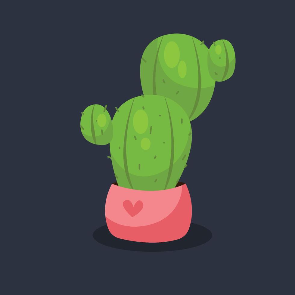 Cactus plant with pink pot in flat design. vector