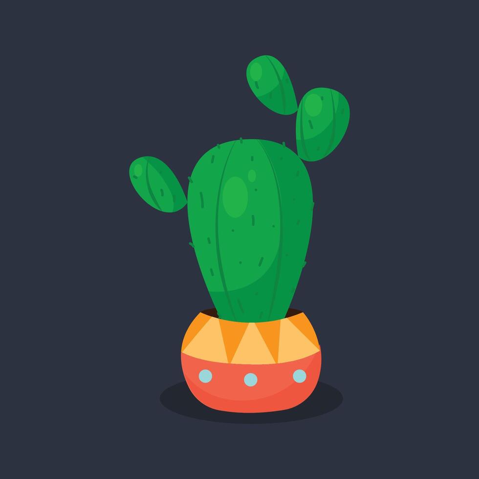 Cactus plant with orange pot in flat design. vector