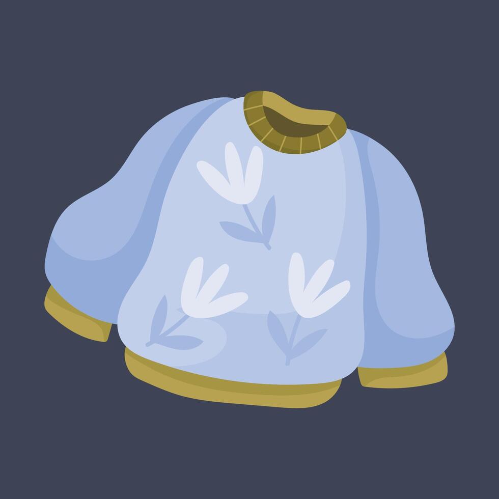 blue sweater with flower motif in flat design. vector