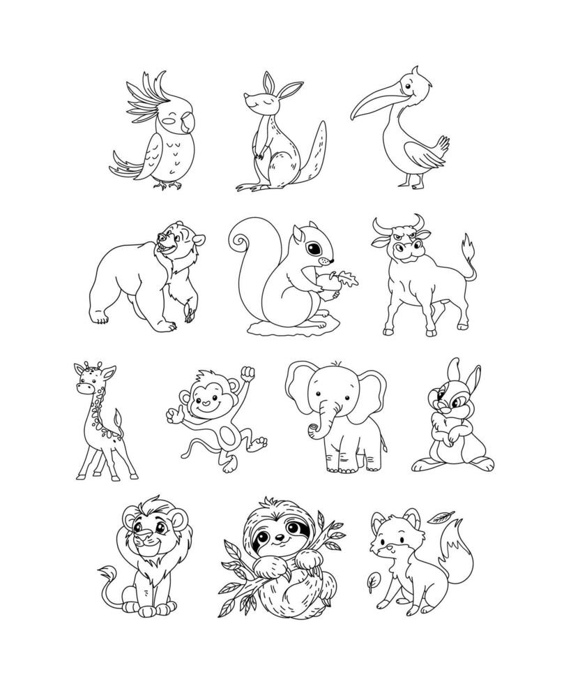 Forest Animal coloring page for children vector