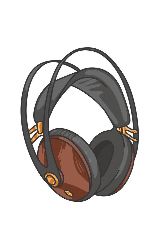 illustration of a retro brown wood headset music gadget sound vector