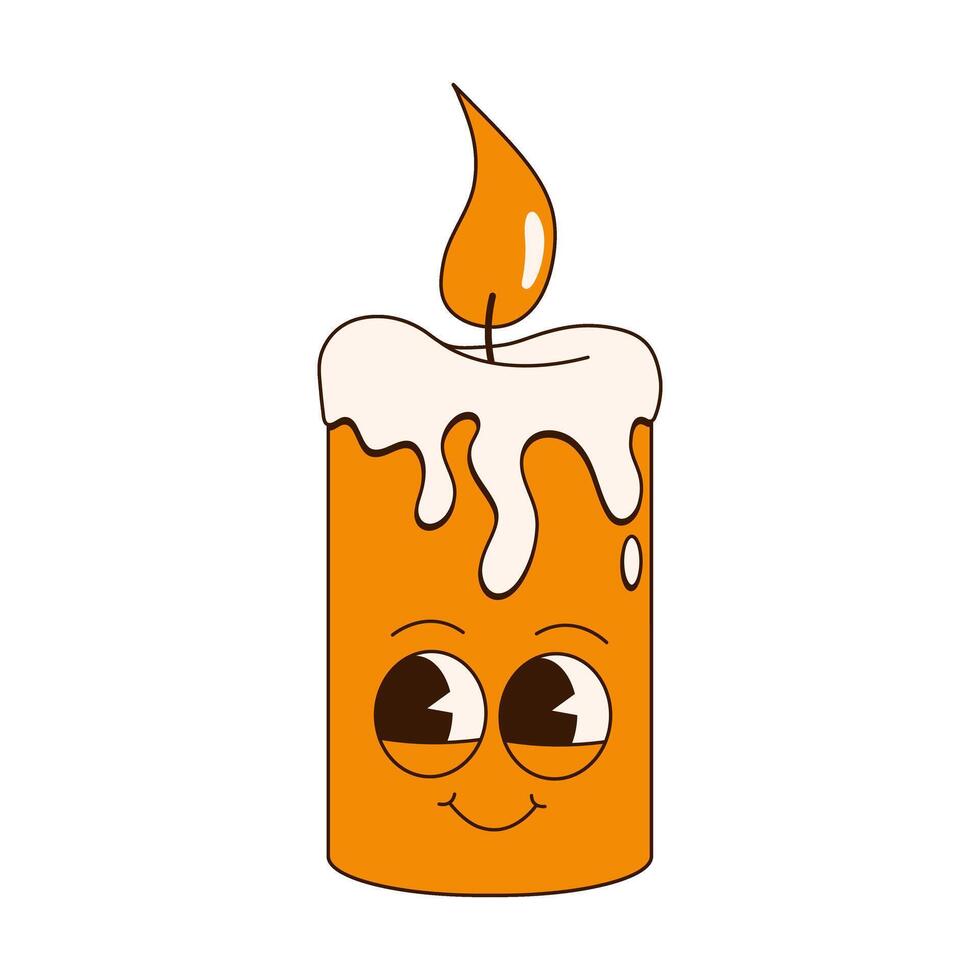 Cute Groovy Christmas Candle character. Retro vintage cartoon style. Perfect for holiday designs. vector