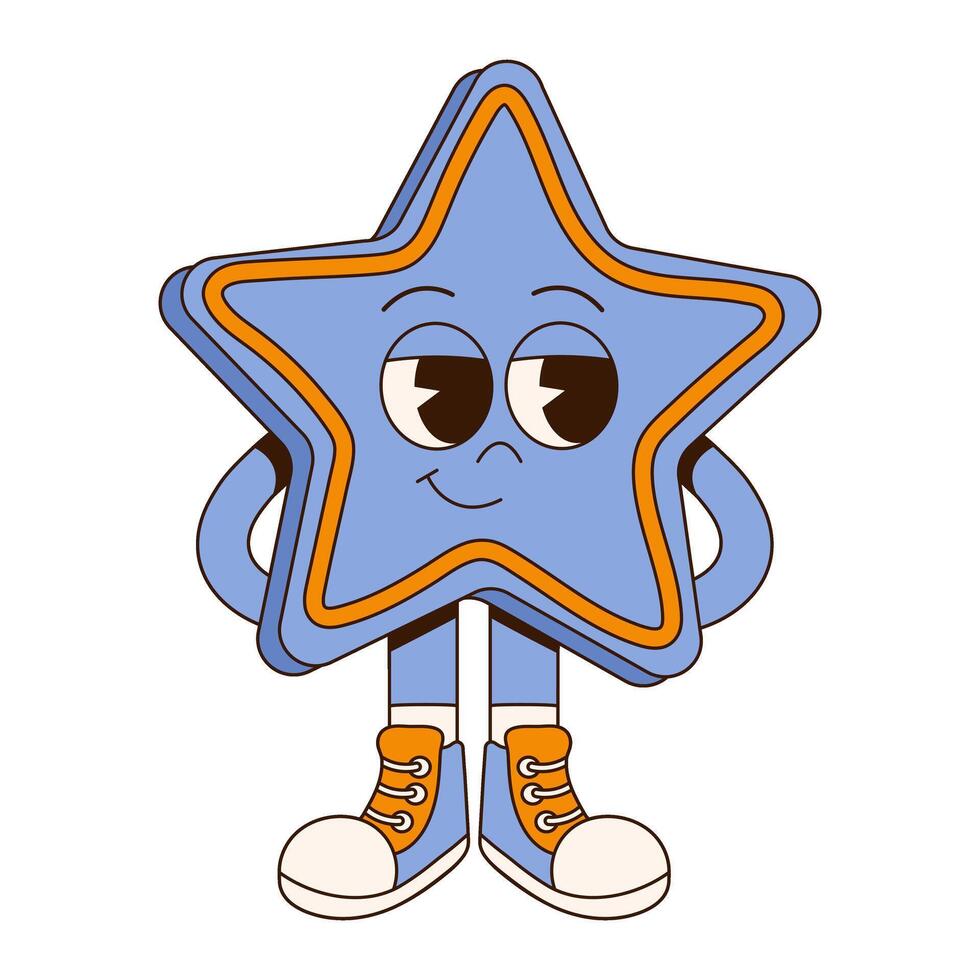 Fun and festive Groovy Christmas character. Retro cartoon style. Gingerbread Star. Perfect for holiday decorations. vector