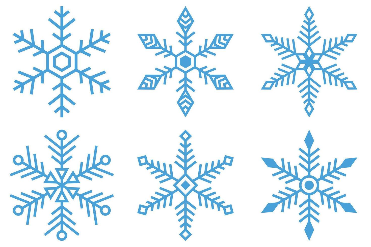 Snowflake icons set in line art. Snow sign collection, perfect for winter or holiday. Isolated frost crystal design on white background. vector