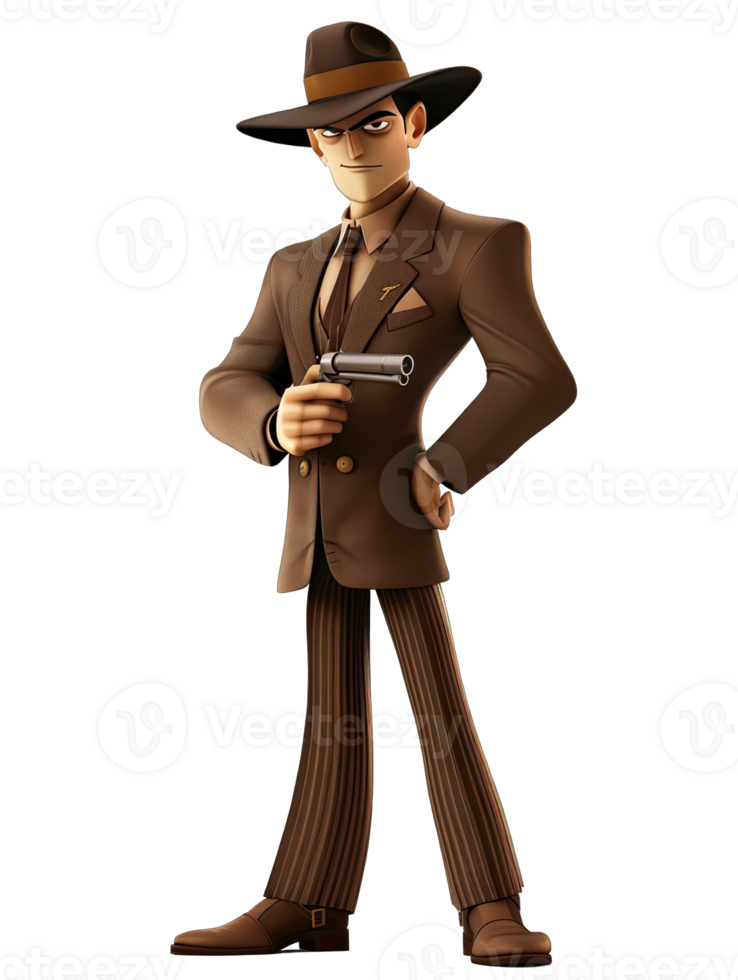 A cartoon man in a suit holding a gun png