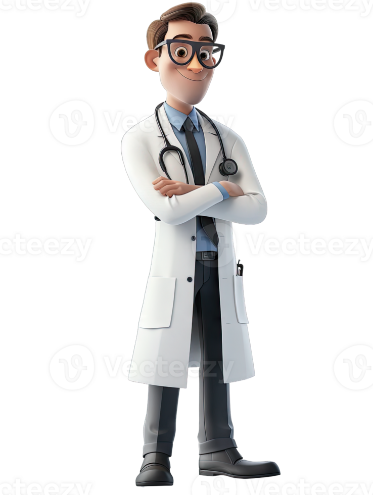 A cartoon doctor in a white coat and tie png