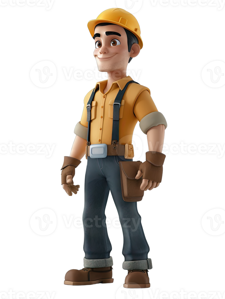 A cartoon construction worker with a hard hat and gloves png