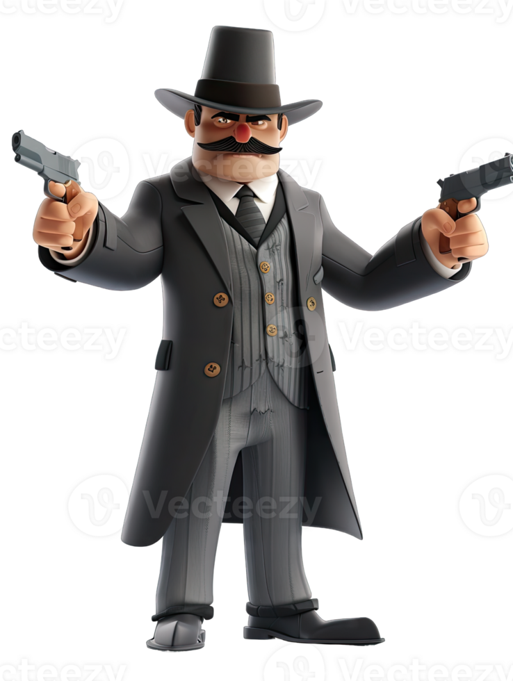 A cartoon man in a suit holding two guns png