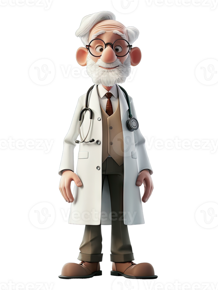 An animated doctor with glasses and a white beard png