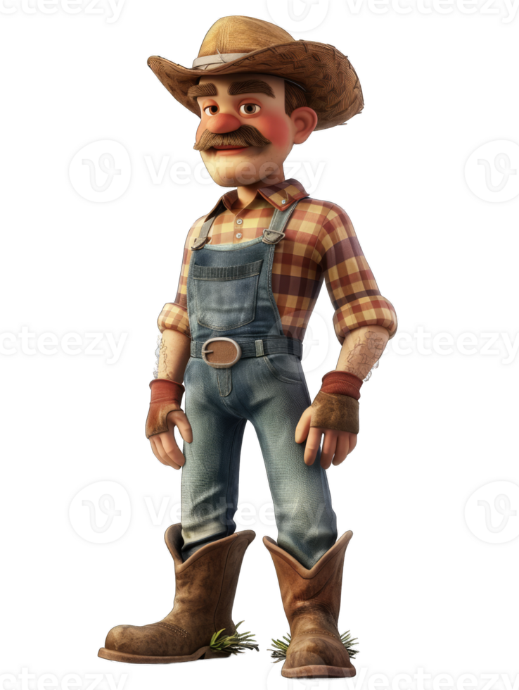 A cartoon cowboy in overalls and boots png