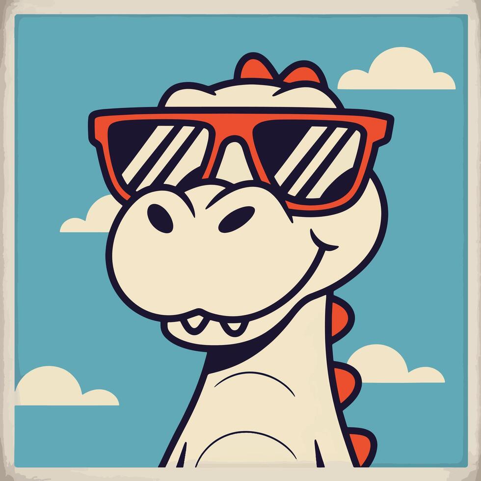 dinosaur with sunglasses sticker colorful line art design illustration vector
