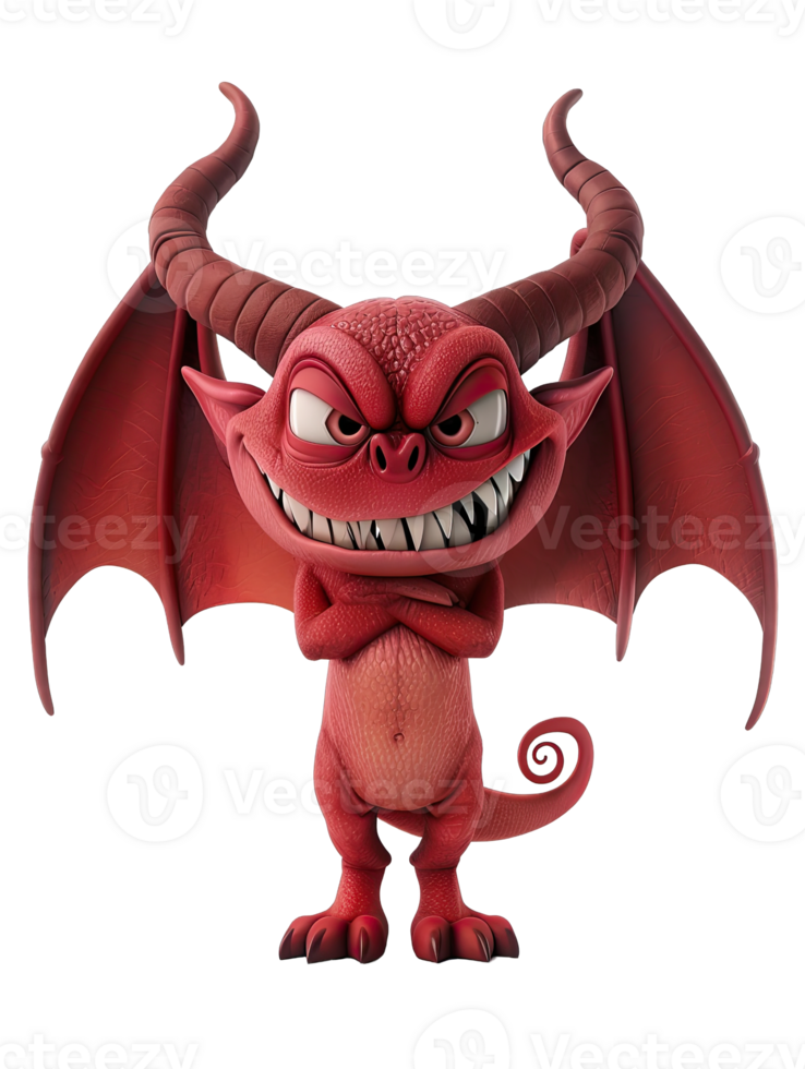 A red figurine with a big head and horns png