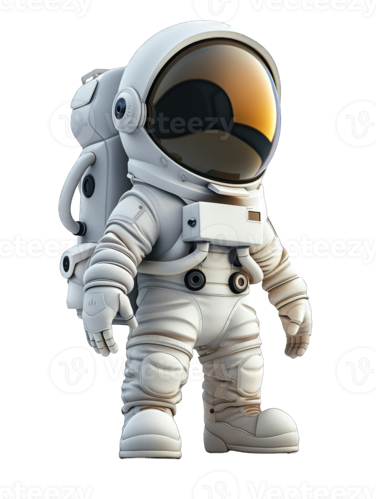 An astronaut in a white suit standing up png