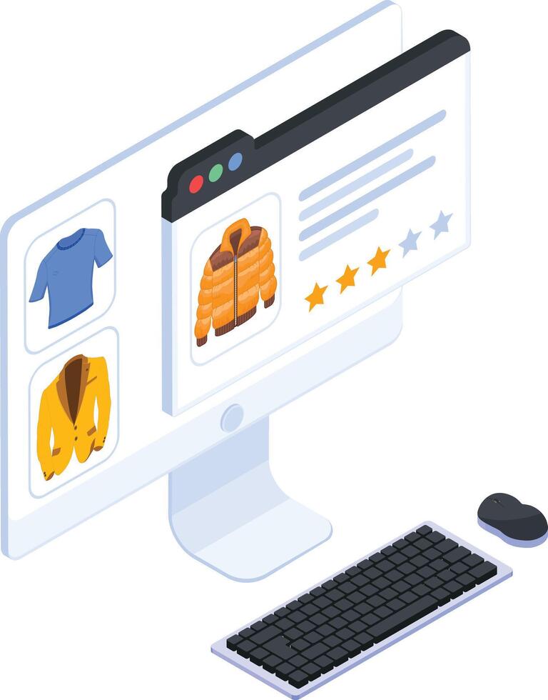 Isometric Online Clothing Store and Shopping on Computer Screen vector