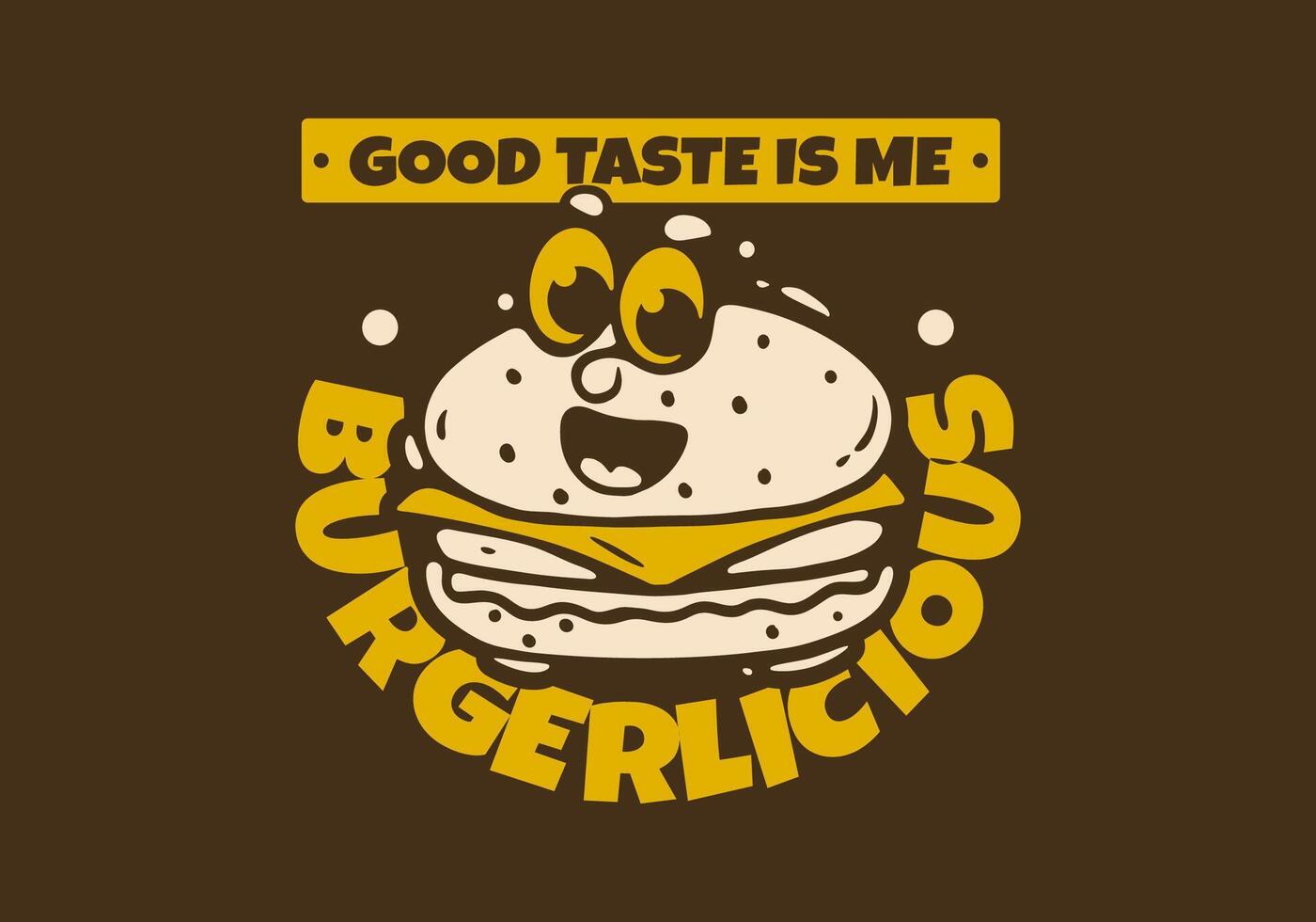 Burgerlicious. Burger illustration with face illustration in cartoon style dark background vector