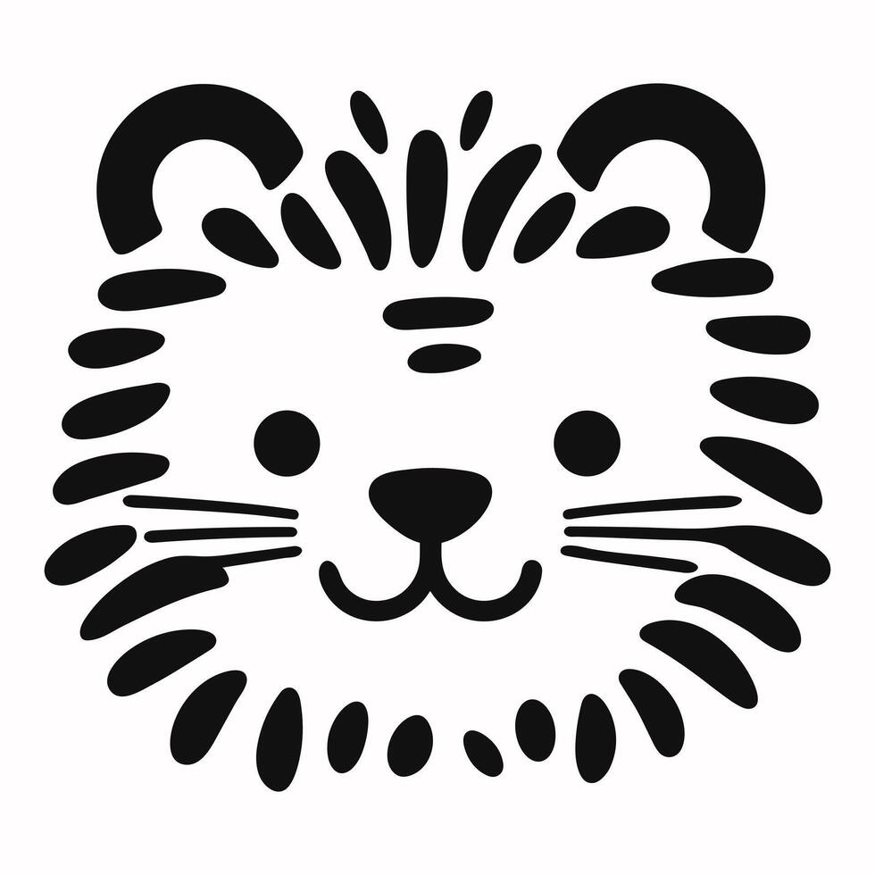 Cute baby lion in hand drawn doodle style on white background. Simple icon, logo, print vector