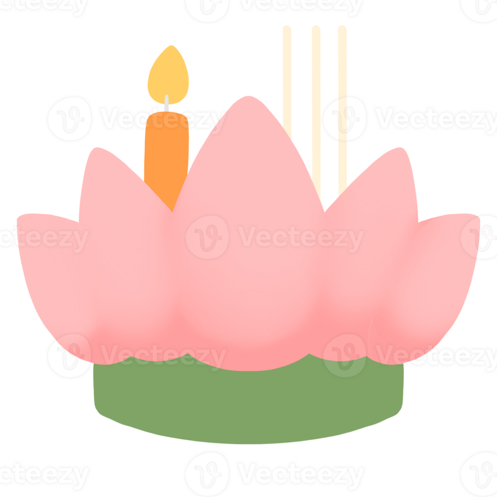 Lotus Krathong with incense sticks and candles png
