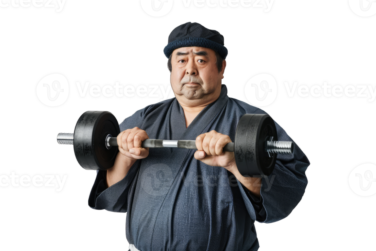 An older man in a kimono lifting a barbell png
