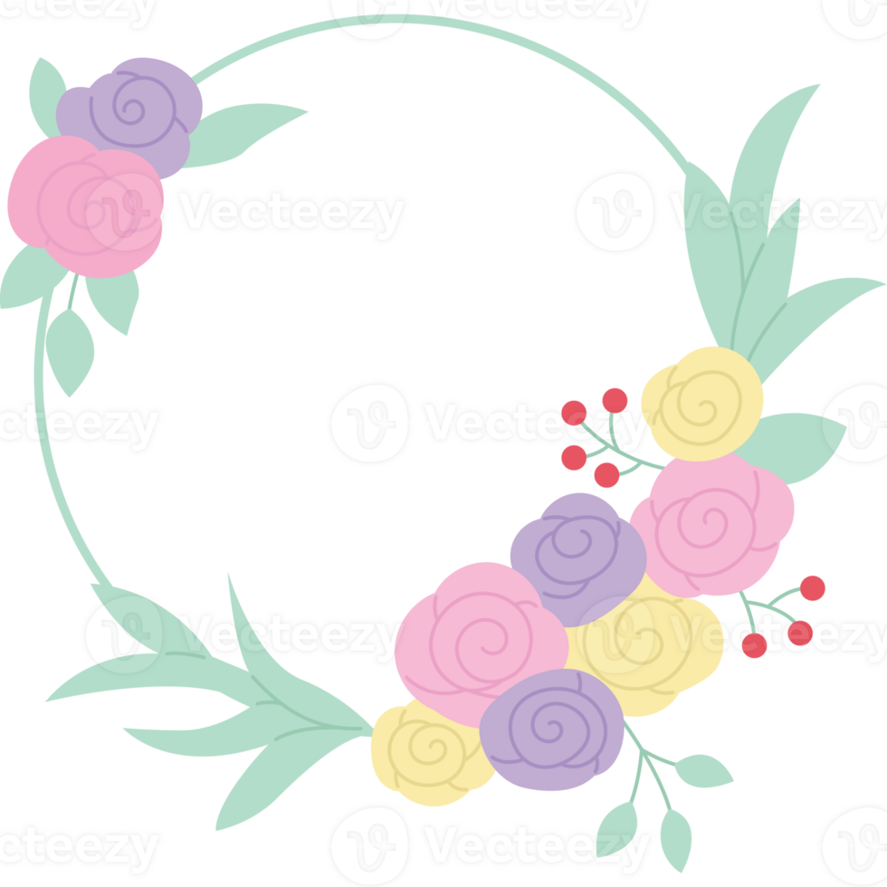 a circle with colorful rose flowers and leaves on it png