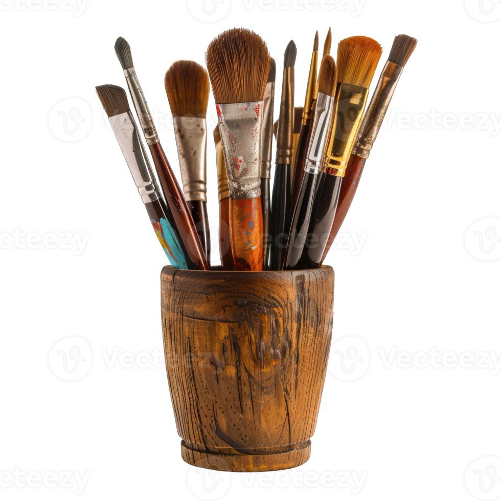 A wooden vase with brushes in it png