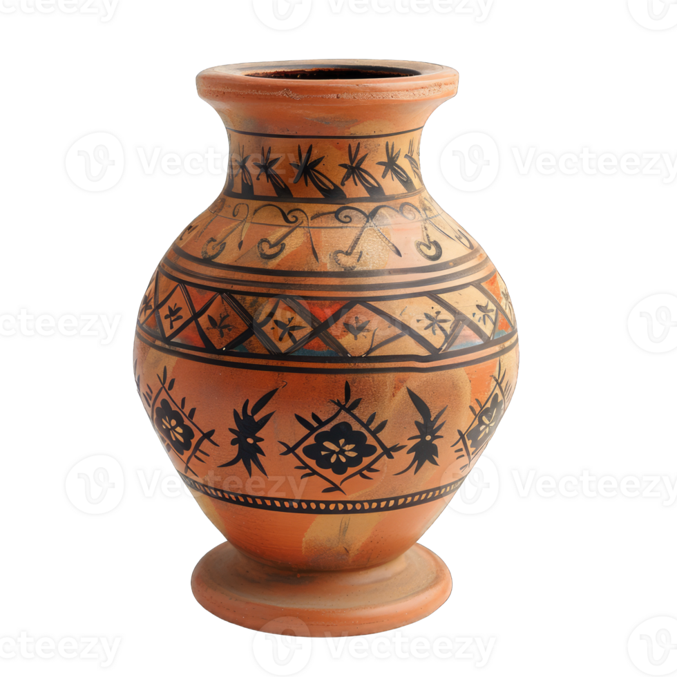A small clay vase with a design on it png