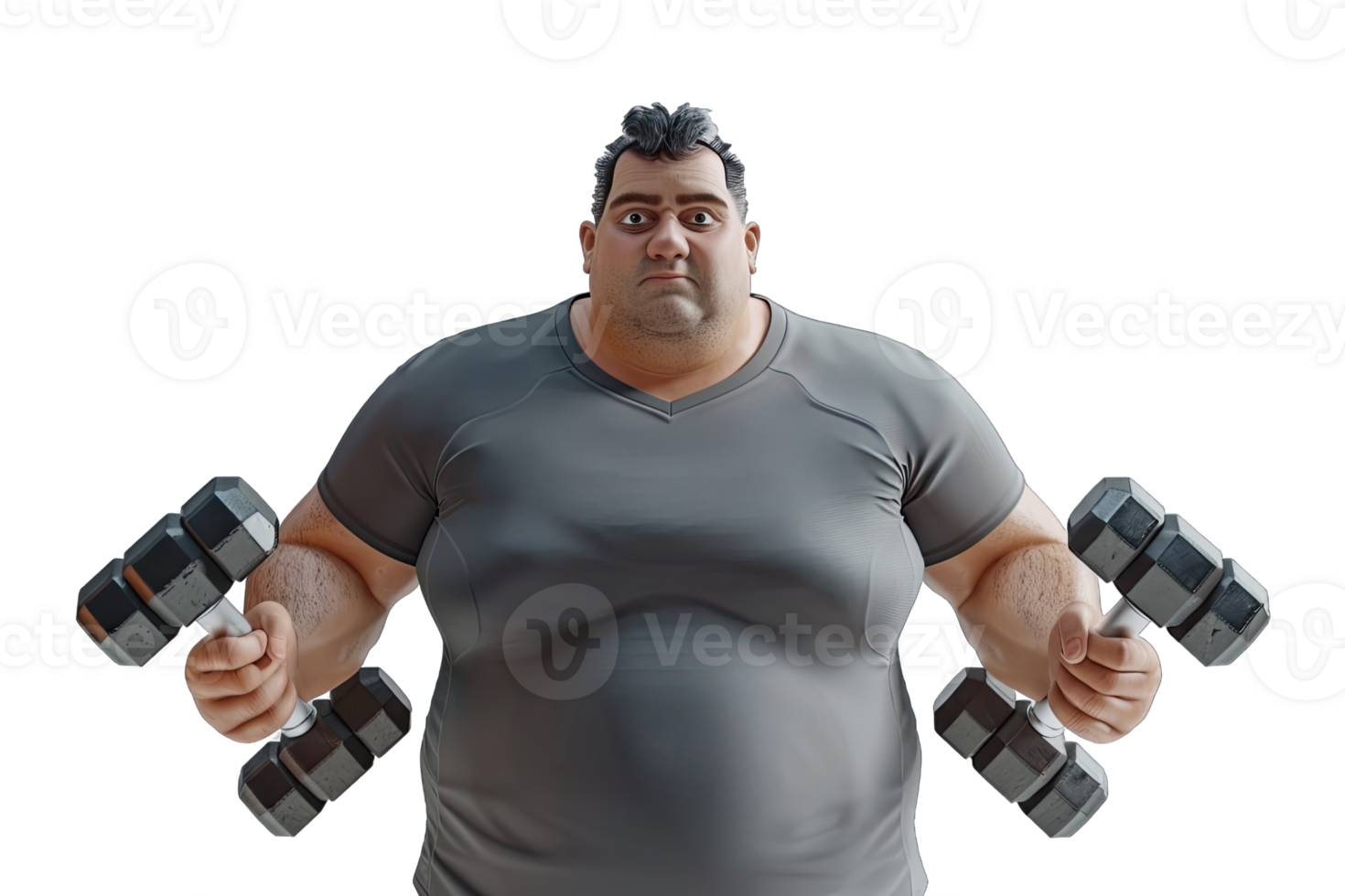 A fat man holding two dumbbells png