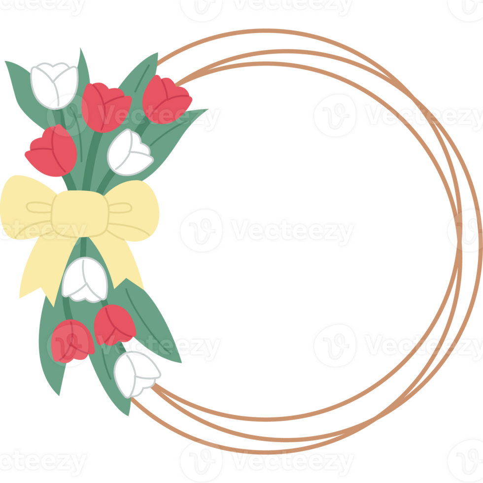 a circle with tulips and leaves png