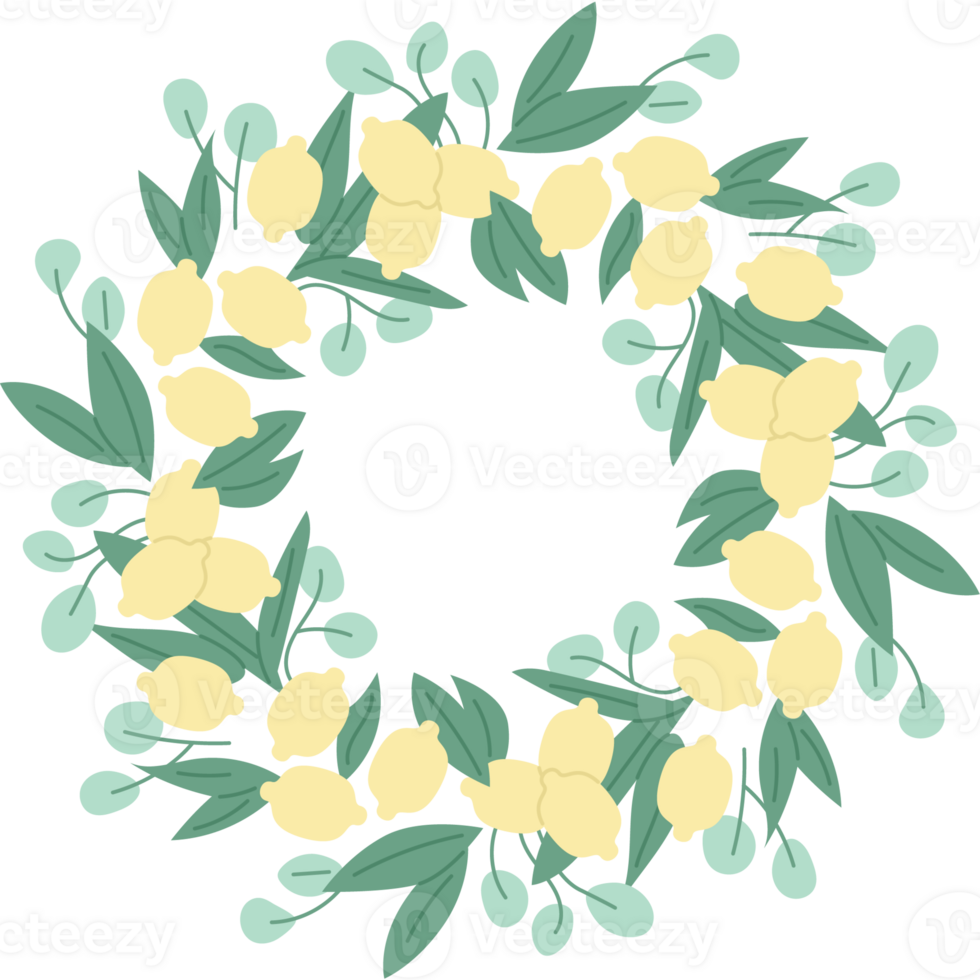 lemon wreath with leaves frame png