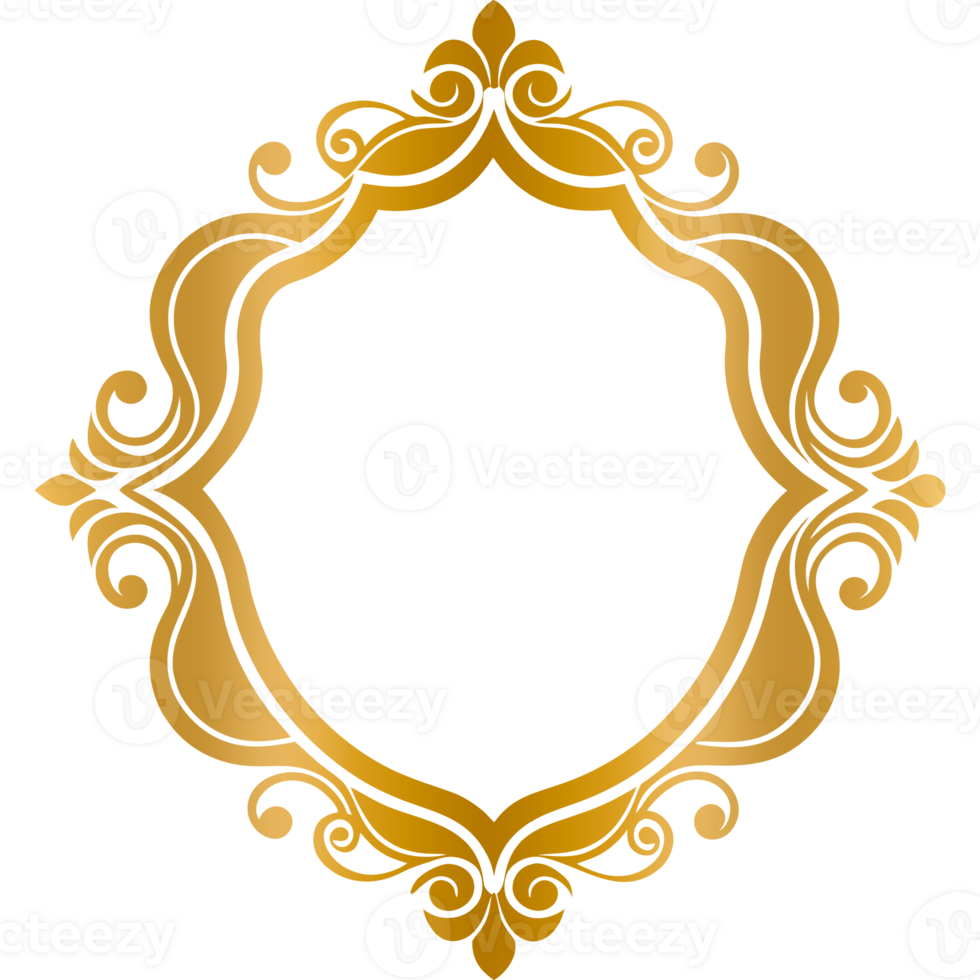 Decorative Gold Border Frame with Floral Patterns with Transparent Background, free download png