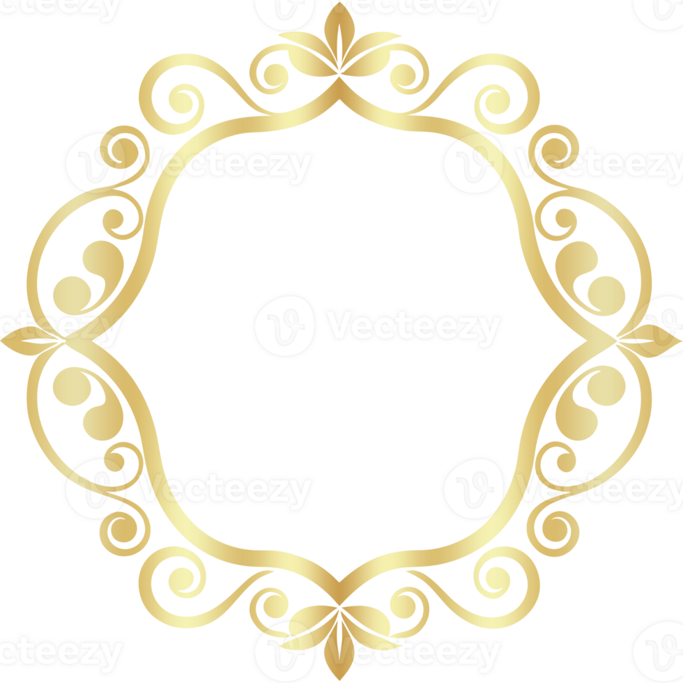 Luxury Golden Floral Frame with Transparent Background. Free and high quality png