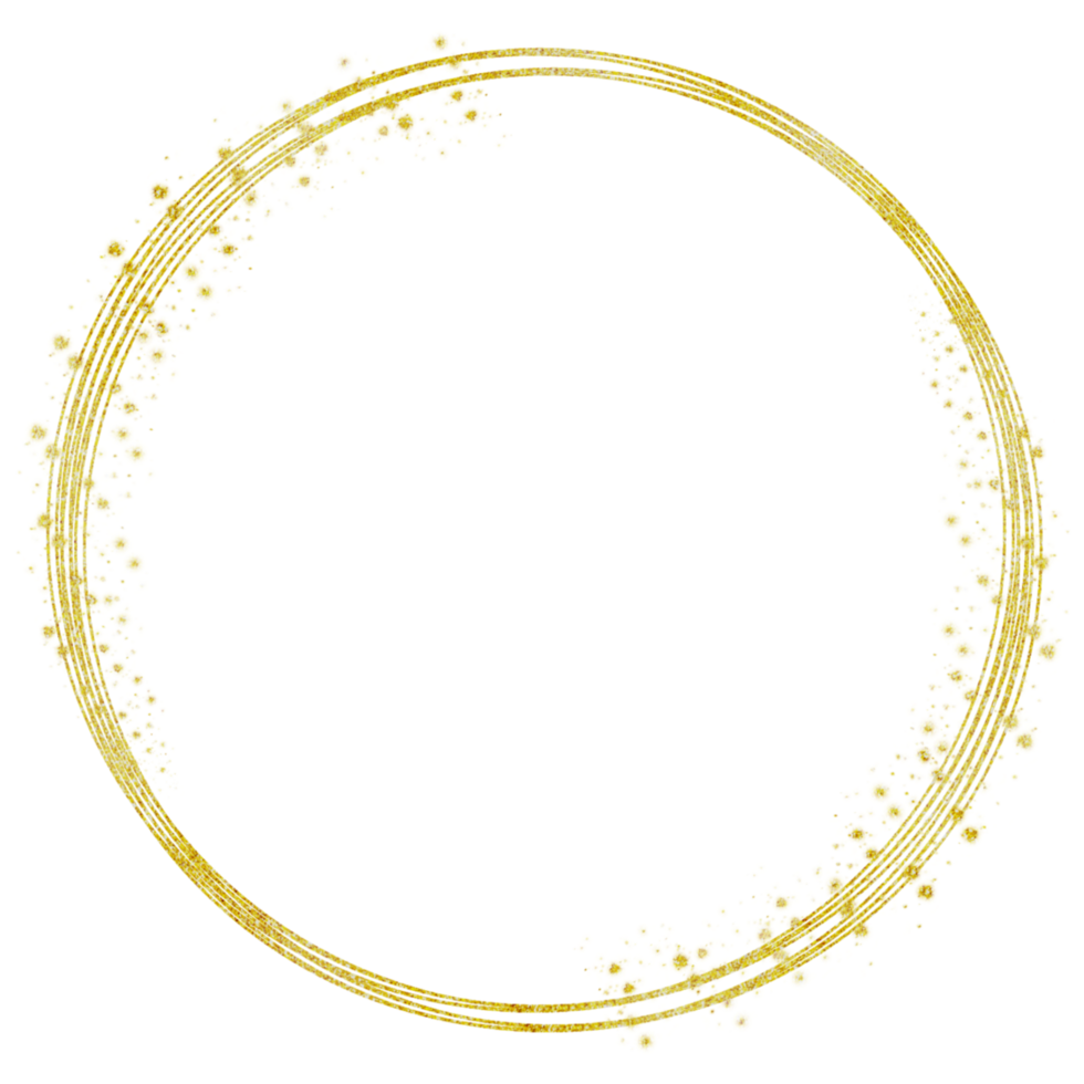 A glittery gold circle frame with a white interior background png