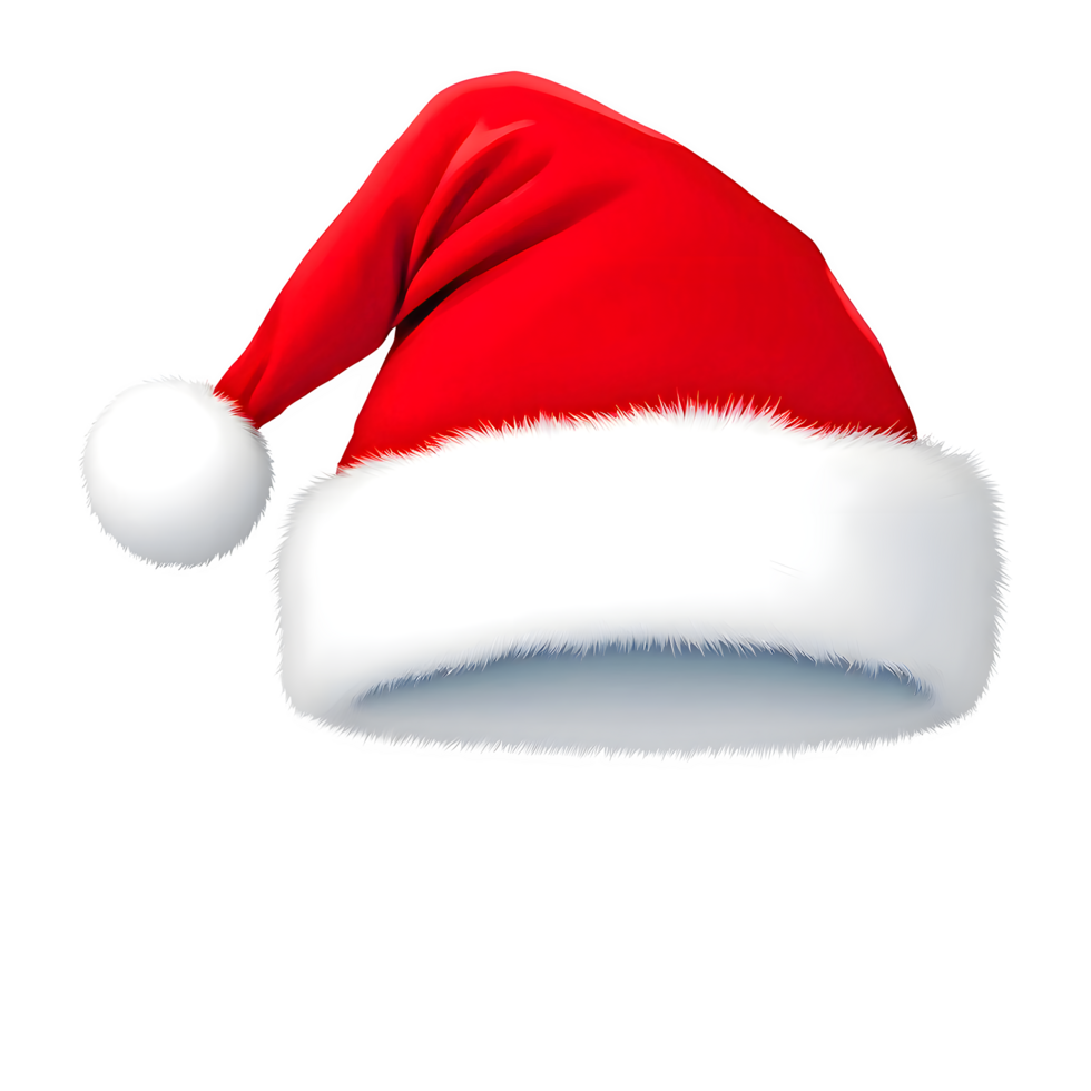 A Red Santa Hat With White Fur Trim and Pompom png