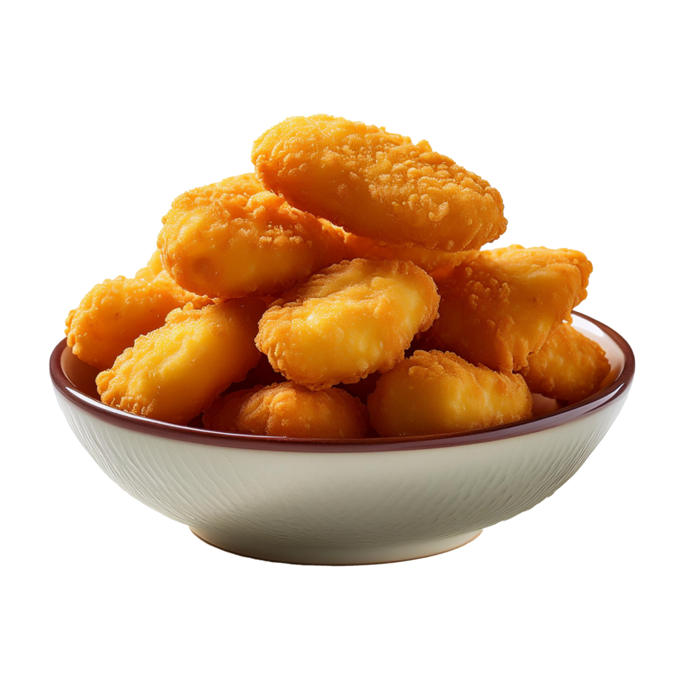 A bowl of fried chicken nuggets on a transparent background png