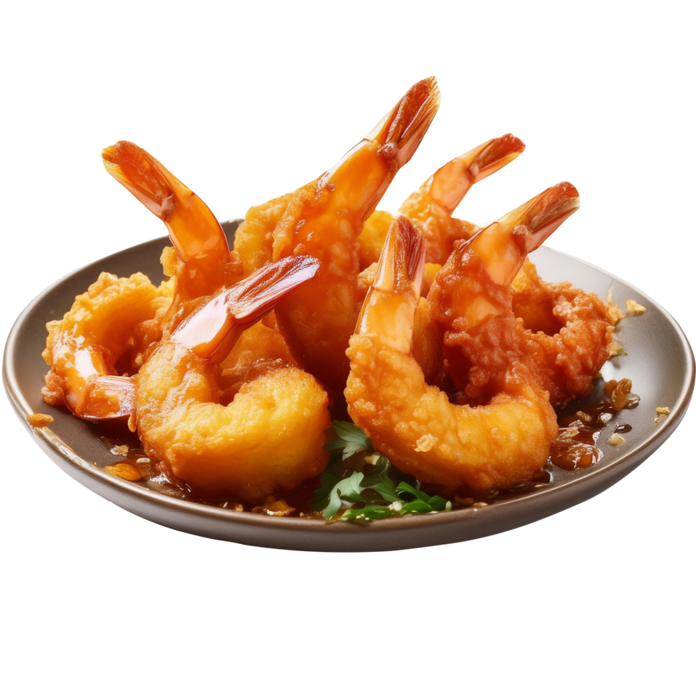 Crispy Fried Prawns in a bowl on a white plate transparent background png