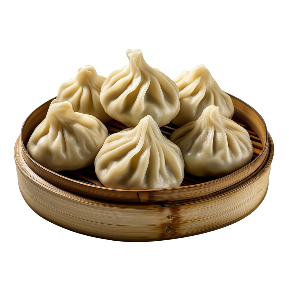 Momos in a bamboo bowl on a transparent background png