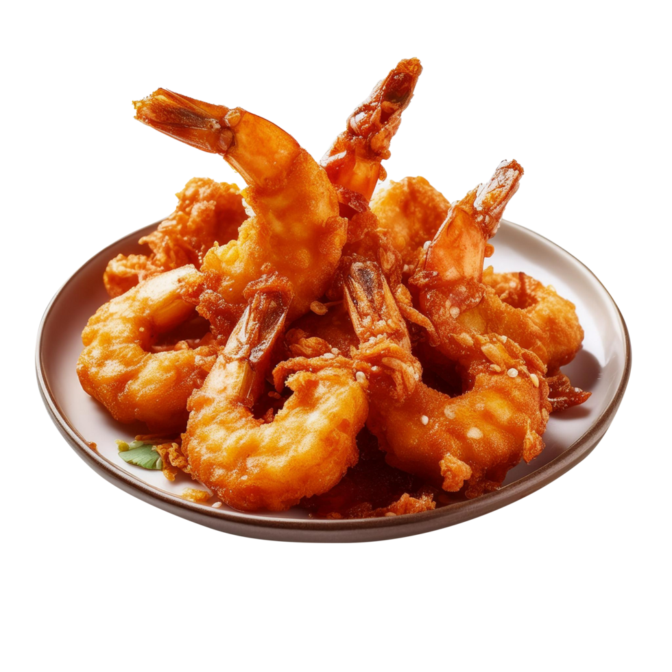 Prawns fry in a bowl on a white plate transparent background png