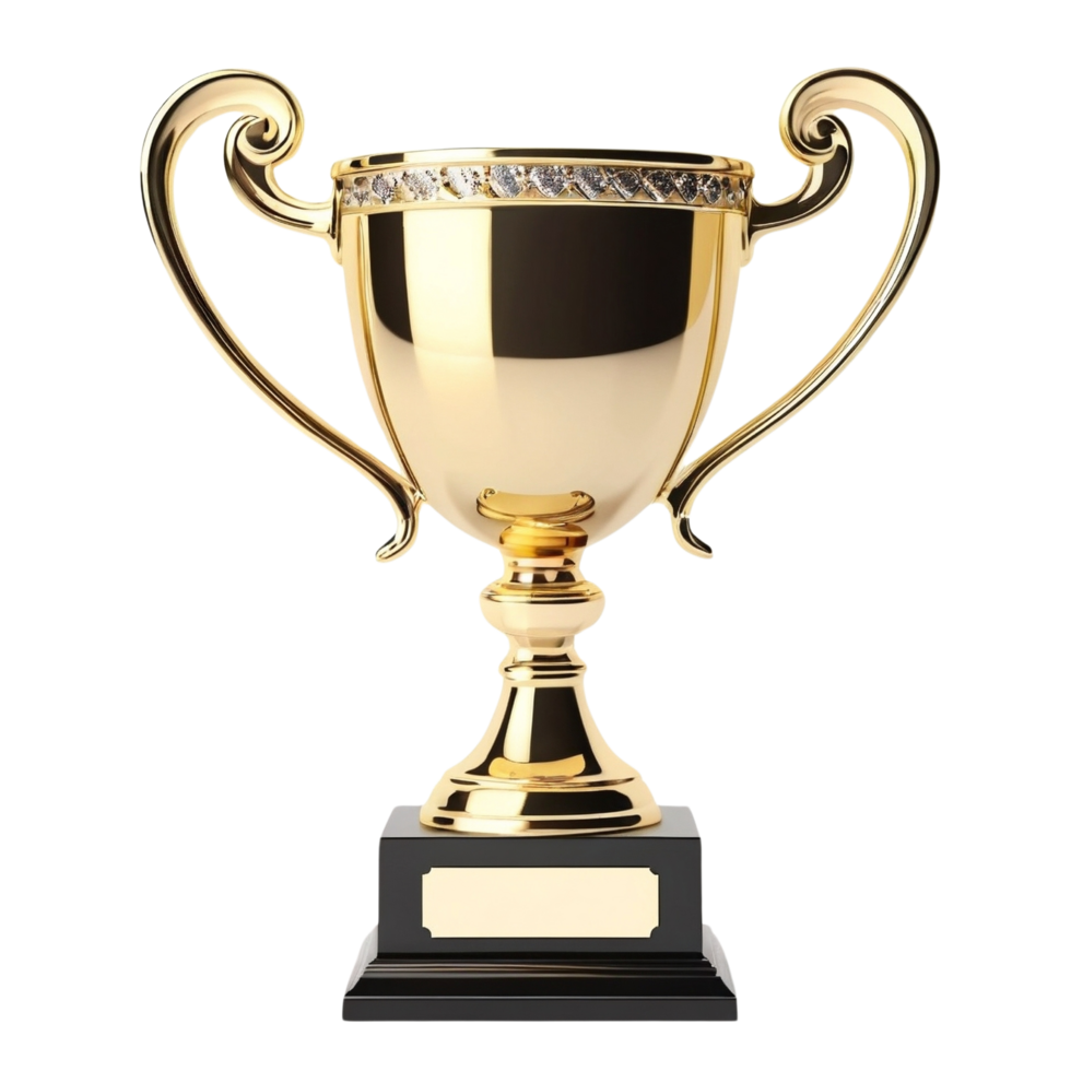 A gold trophy isolated on a transparent background png